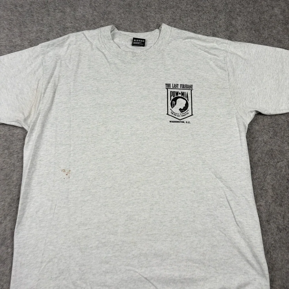Army Military  T Shirt Mens XL Gray Vintage POW MIA Last Firebase Made USA 80s - Picture 3 of 13
